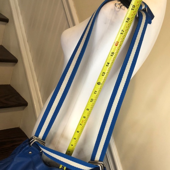 MARC JACOBS Blue Striped Crossbody Strap Pinstriped Interior Blue Leather Bag - Picture 9 of 17